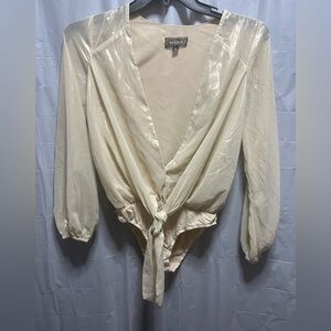 4 Sienna Sheer Gold Deep V-Neck Bodysuit Size Small